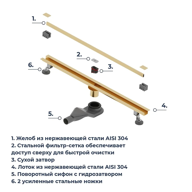 Душевой лоток RGW SDR-50Gb-80 76215080-06 с решеткой цвет Золото брашированное
