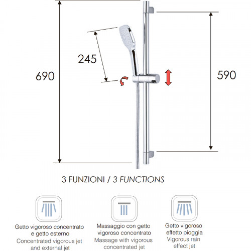 Душевой гарнитур Remer 315R318CP Хром латунь на стену