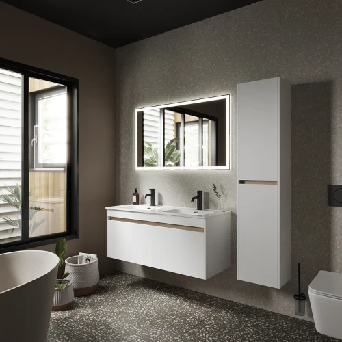 Тумба под раковину Sancos Smart 120 SM120-2W подвесная Белый глянец МДФ / ЛДСП