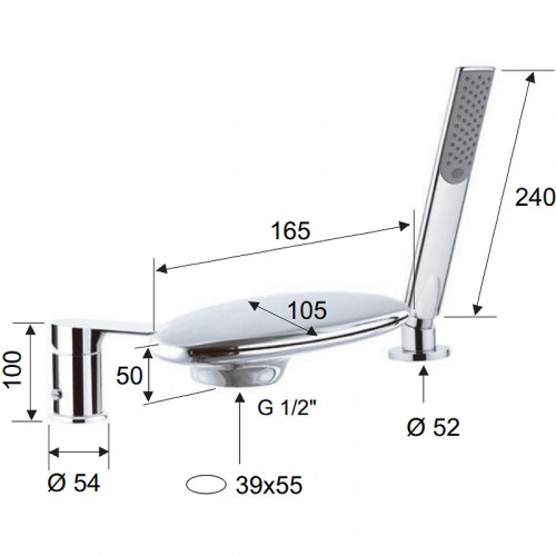 Смеситель на борт ванны Remer Infinity I07UF Хром латунь