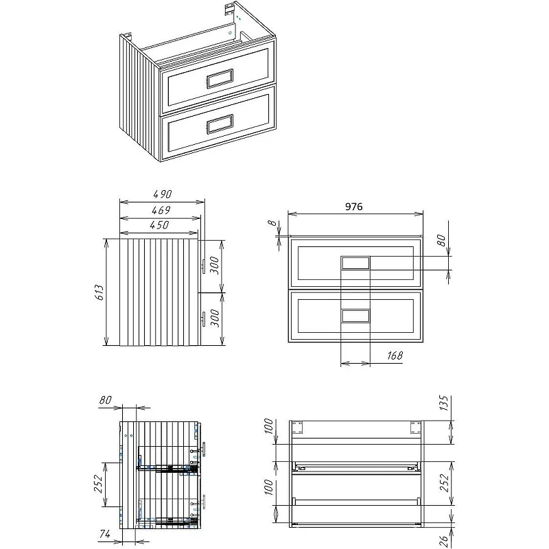 Тумба под раковину La Fenice Cubo Twin 100 FNC-01-CUB-BG-100-2 подвесная Синяя матовая