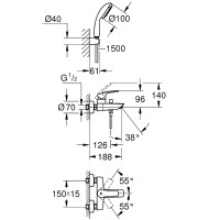 Смеситель для ванны Grohe Eurosmart 33302003 Хром латунь на стену