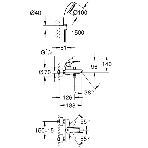 Смеситель для ванны Grohe Eurosmart 33302003 Хром латунь на стену