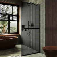 Душевая перегородка Maybah Glass MGD-1461-6у 990х1950 в узком профиле с полотенцедержателем Черный стекло графитовое