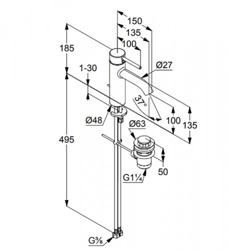Смеситель для раковины Kludi Bozz 382800576 Хром латунь