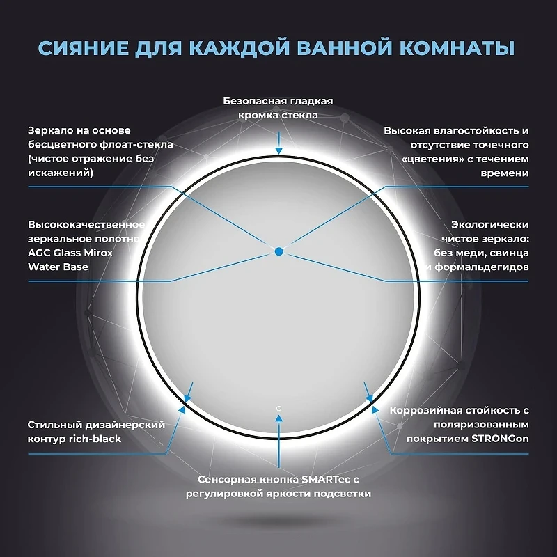 Зеркало Wellsee 7 Rays' Spectrum 100 172200270 с подсветкой цвет Черный матовый с сенсорным выключателем
