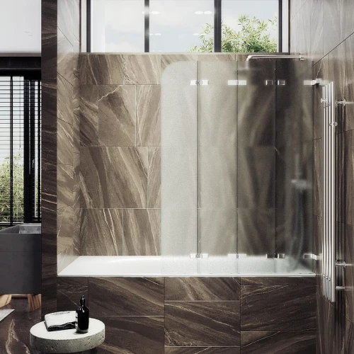 Шторка для ванны Maybah Glass MGV-587-4 980х1400 складная 4 секции Хром глянцевый стекло сатиновое