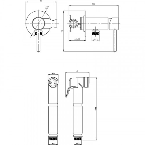 Гигиенический душ со смесителем Veragio Sanremo 30376 Хром латунь на стену