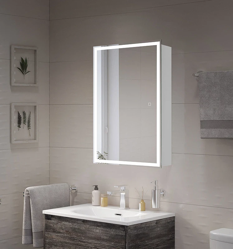 Зеркальный шкаф BelBagno 50 SPC-GRT-500/800-1A-LED-TCH с подсветкой Белый МДФ / ЛДСП, стекло