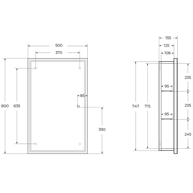 Зеркальный шкаф BelBagno 50 SPC-GRT-500/800-1A-LED-TCH с подсветкой Белый МДФ / ЛДСП, стекло