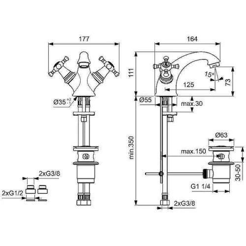 Смеситель для раковины Ideal Standard Reflection B9653LS Хром Золото