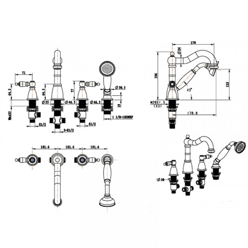 Смеситель на борт ванны Boheme Camelia 396 Хром латунь