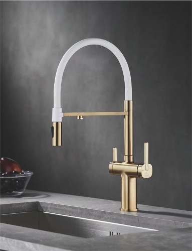 Смеситель для кухни Rose R358G цвет Золотой сатин Белый
