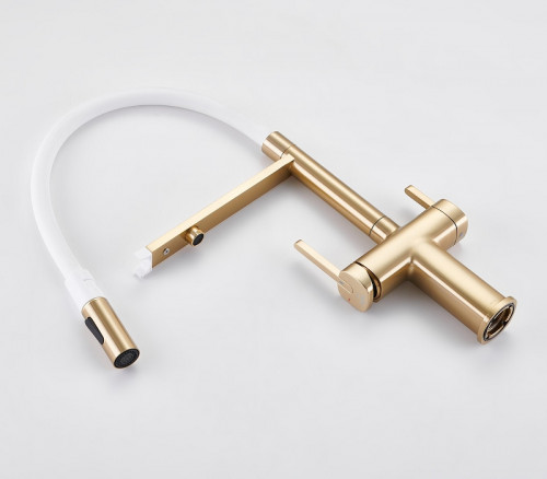 Смеситель для кухни Rose R358G цвет Золотой сатин Белый