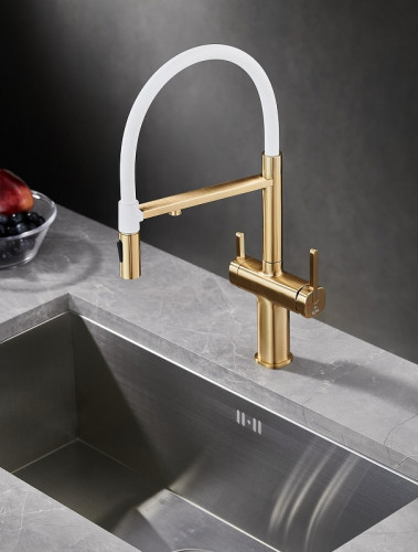 Смеситель для кухни Rose R358G цвет Золотой сатин Белый