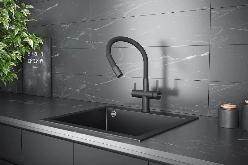 Смеситель для кухни KUCHENSTERN WURM-FE 750BL80 цвет Черный матовый
