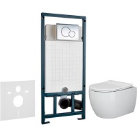 Комплект унитаза Ceramicanova Play CN3001 с сиденьем Микролифт и инсталляцией WeltWasser WW Marberg 507 10000005949+10000005952 с клавишей смыва Хром глянцевый фаянс подвесной