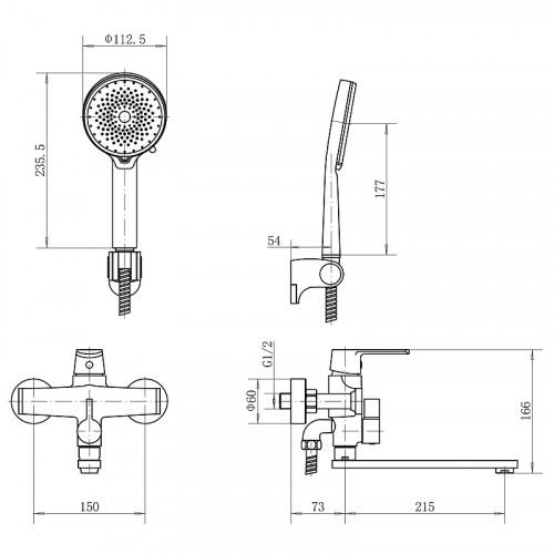 Смеситель для ванны Fashun A2289 универсальный цвет Хром