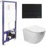Унитаз с инсталляцией Vincea Globo VT1-14S + Berges Novum L5 040215 с сиденьем Микролифт и Черной матовой клавишей смыва