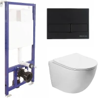 Унитаз с инсталляцией Vincea Globo VT1-14S + Berges Novum L5 040215 с сиденьем Микролифт и Черной матовой клавишей смыва
