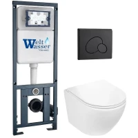 Комплект унитаза с инсталляцией WeltWasser MARBERG 410 + MERZBACH 043 GL-WT + MAR 410 RD MT-BL 10000011310 цвет Белый глянцевый с сиденьем Микролифт и клавишей смыва цвет Черный матовый