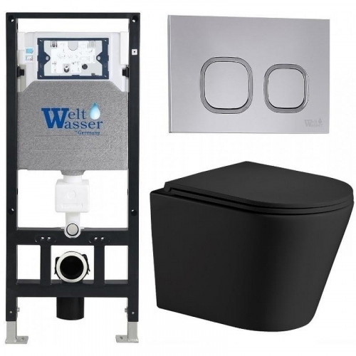 Комплект унитаза с инсталляцией WeltWasser AMBERG 506 + SALZBACH 043 MT-BL + AMBERG RD-CR 10000011538 цвет Черный матовый с сиденьем Микролифт и клавишей смыва цвет Хром