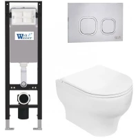 Комплект унитаза с инсталляцией WeltWasser AMBERG 350 + ERLENBACH 004 GL-WT + AMBERG RD-MT CR 10000012291 цвет Белый глянцевый с сиденьем Микролифт и клавишей смыва цвет Хром матовый