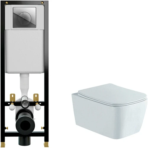 Комплект унитаза Aquatek Либра New AQ1148N-00 с инсталляцией Cersanit Black 35 S-IN-BLACK-Cg-w с сиденьем Микролифт и клавишей смыва Хром фарфор подвесной