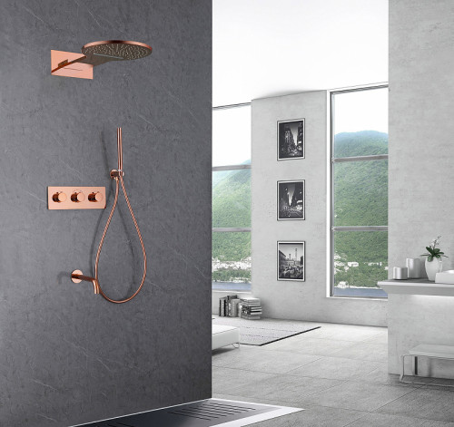 Душевая система Abber Wasser Kreis AF8150RG с термостатом Розовое золото латунь встраиваемый