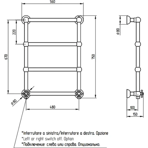 Электрический полотенцесушитель Migliore Colosseum 75x56 L 20281 Хром латунь