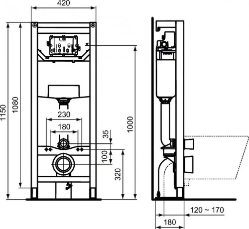 Инсталляция для унитаза Ideal Standard Prosys R009667 без клавиши смыва