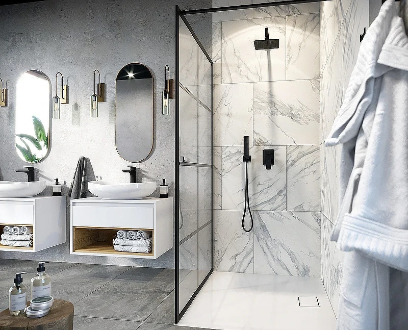 Душевая перегородка Excellent Fabrika 100x200 KAEX.4006.1000.LP профиль Черный стекло прозрачное
