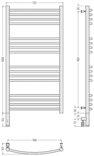 Электрический полотенцесушитель Сунержа Богема 3.0 выгнутая 100x50 00-5802-1050 Без покрытия