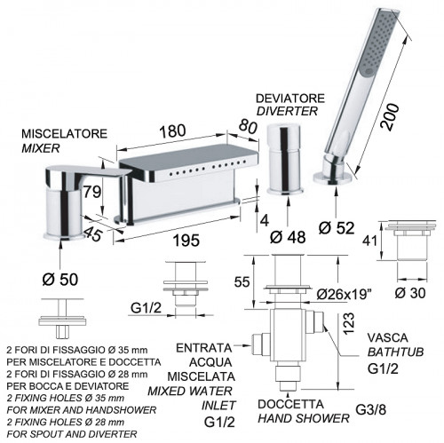 Смеситель на борт ванны Remer Infinity I06NO цвет Черный матовый