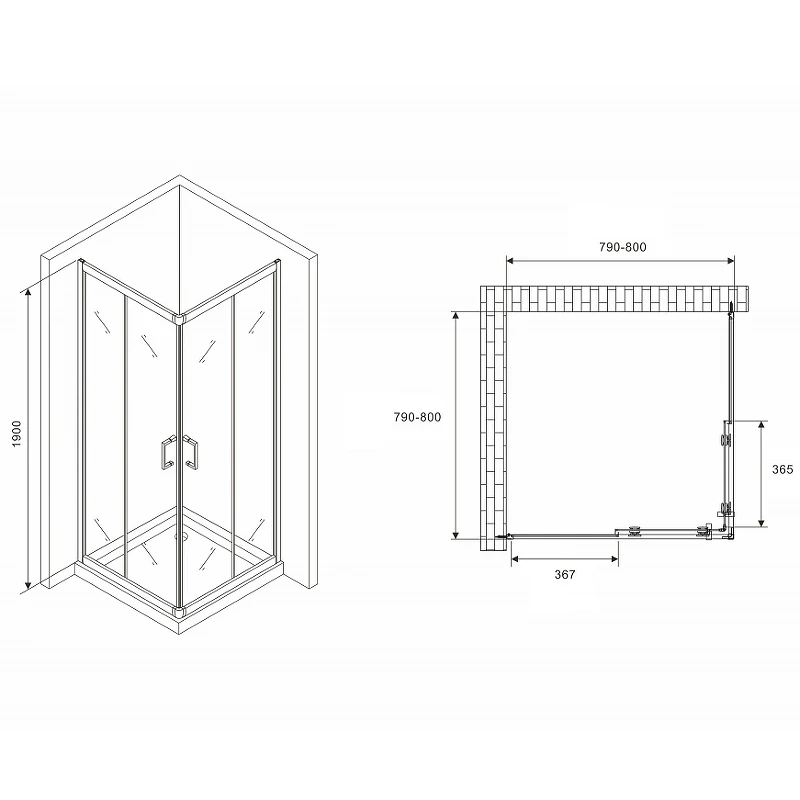 Душевой уголок Abber Schwarzer Diamant 80x80 AG02080B5 профиль Черный стекло прозрачное