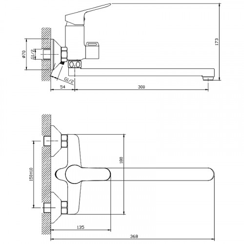Смеситель для ванны Splenka S07.22 универсальный Хром латунь на стену