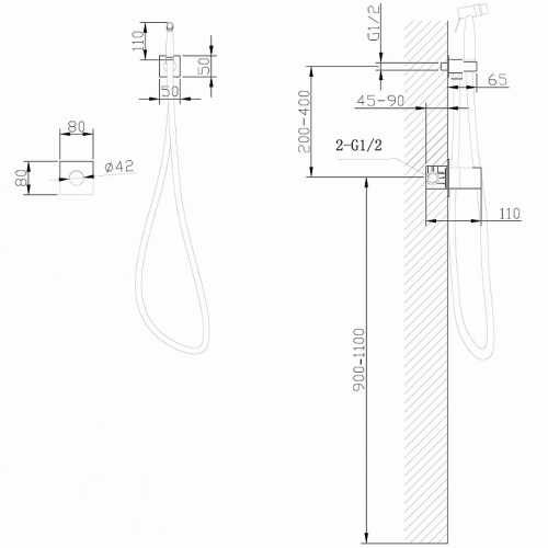 Гигиенический душ со смесителем Abber Rund AF8725NG Никель латунь встраиваемый