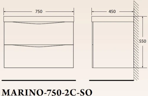 Тумба под раковину BelBagno Marino 75 MARINO-750-2C-SO-BL-P подвесная Bianco Lucido МДФ / ЛДСП