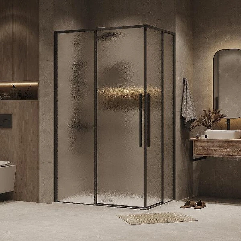 Душевой уголок Grossman Galaxy 120x80 L 300.K33.01.80R12L.21.02 профиль Черный матовый стекло шиншилла