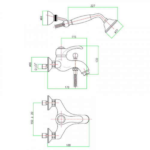 Смеситель для ванны Webert Aurora AU850101065 Бронза на стену