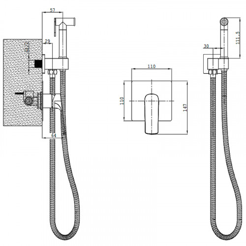 Гигиенический душ со смесителем Splenka S30.53.03 Золото матовое латунь встраиваемый