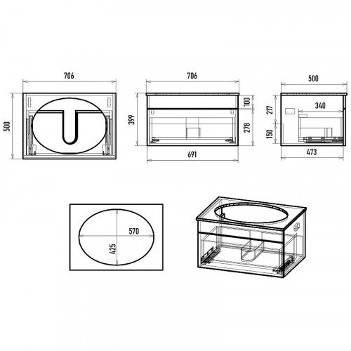 Тумба с раковиной Brevita Enfida 70 УТ000015094 подвесная Черная матовая МДФ / ЛДСП
