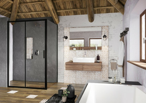 Душевая стенка Ravak Blix Slim BLSPS-90 X9BM70300Z1 профиль Черный стекло Transparent