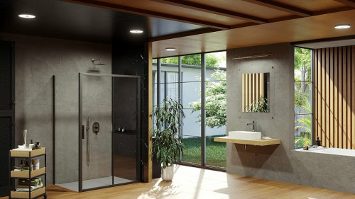 Душевая стенка Ravak Blix Slim BLSPS-90 X9BM70300Z1 профиль Черный стекло Transparent