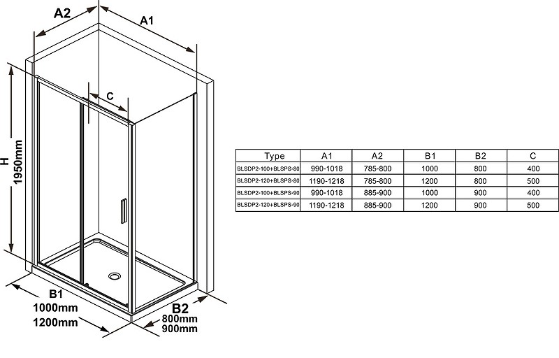 Душевая стенка Ravak Blix Slim BLSPS-90 X9BM70300Z1 профиль Черный стекло Transparent