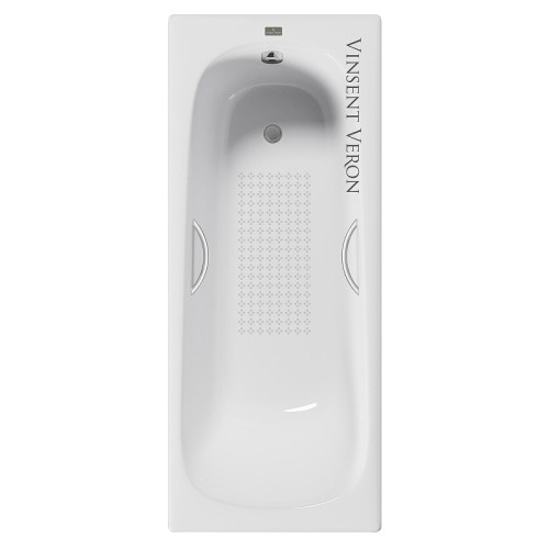 Чугунная ванна Vinsent Veron Concept 165x70 VCO1657042H/VH0015NI-AS цвет Белый с дугообразными ручками никель и антискользящим покрытием