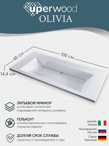 Раковина Uperwood Olivia 100 ROlivia100wg цвет Белый глянцевый