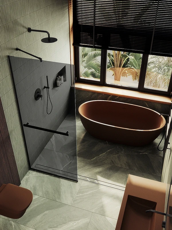 Душевая перегородка Maybah Glass MGD-723-6у 690x1950 в узком профиле Черный стекло графитовое
