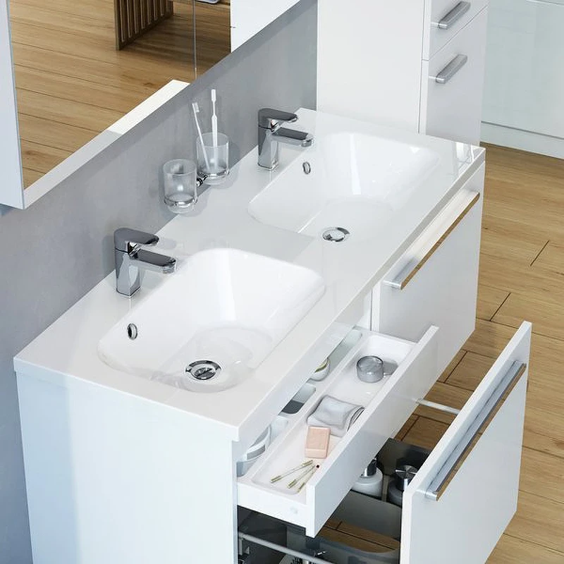 Раковина Ravak Chrome 120 XJG01112000 двойная Белая искусственный камень (литьевой мрамор) полувстраиваемая
