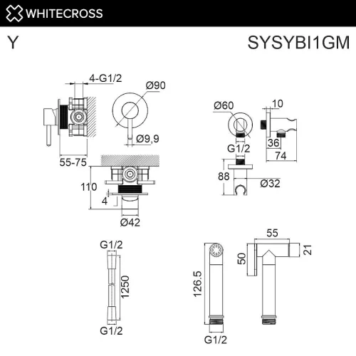 Гигиенический душ со смесителем Whitecross Y gunmetal SYSYBI1GM цвет Оружейная сталь